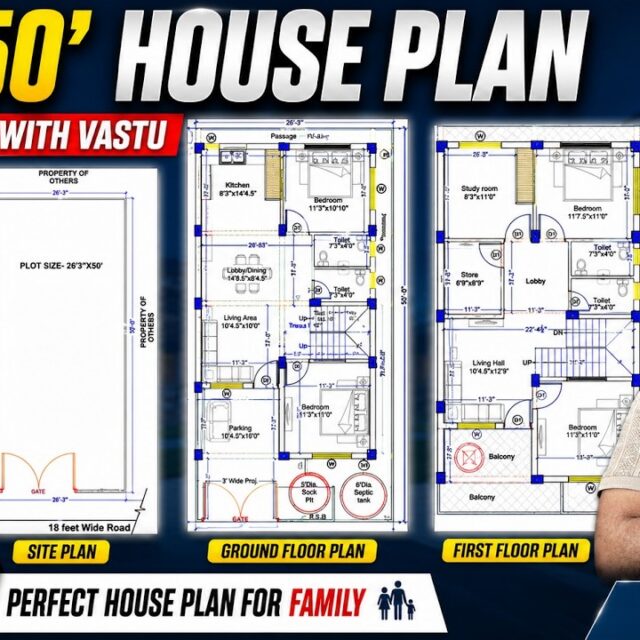 26×50 East Facing Duplex 4BHK House Plan